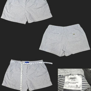 EUC Simply Styled Chino Seersucker Striped Shorts Blue White Mid Rise Women's 12